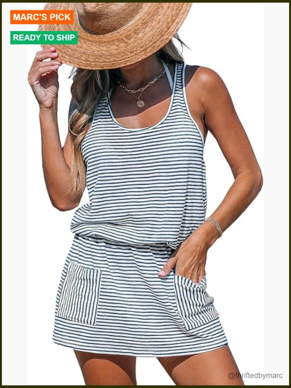Sleeveless Racerback Swimsuit Cover Up Dress with Side Pockets